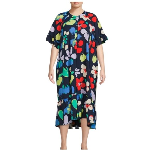 Womens Floral Button-Down Maxi Dress Navy Multicolor By Terra & Sky Size 4X 28W- - Picture 1 of 9